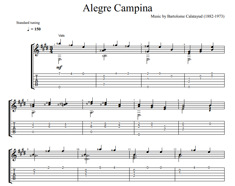 Bartolome Calatayud - Alegre Campina for guitar tab
